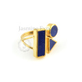 Großhandel flache Multi Edelstein Lapis Lazuli Gold über 925 Sterling Silber Ring Lieferanten